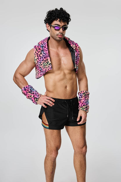Claw Frame Leopard Faux Fur Vest With Sleeves