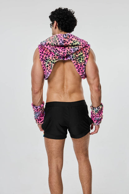 Claw Frame Leopard Faux Fur Vest With Sleeves