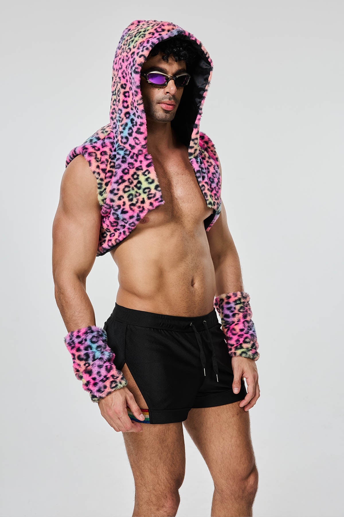 Claw Frame Leopard Faux Fur Vest With Sleeves