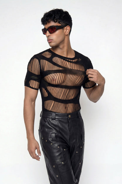 Clean Flow Fishnet Cutout Top