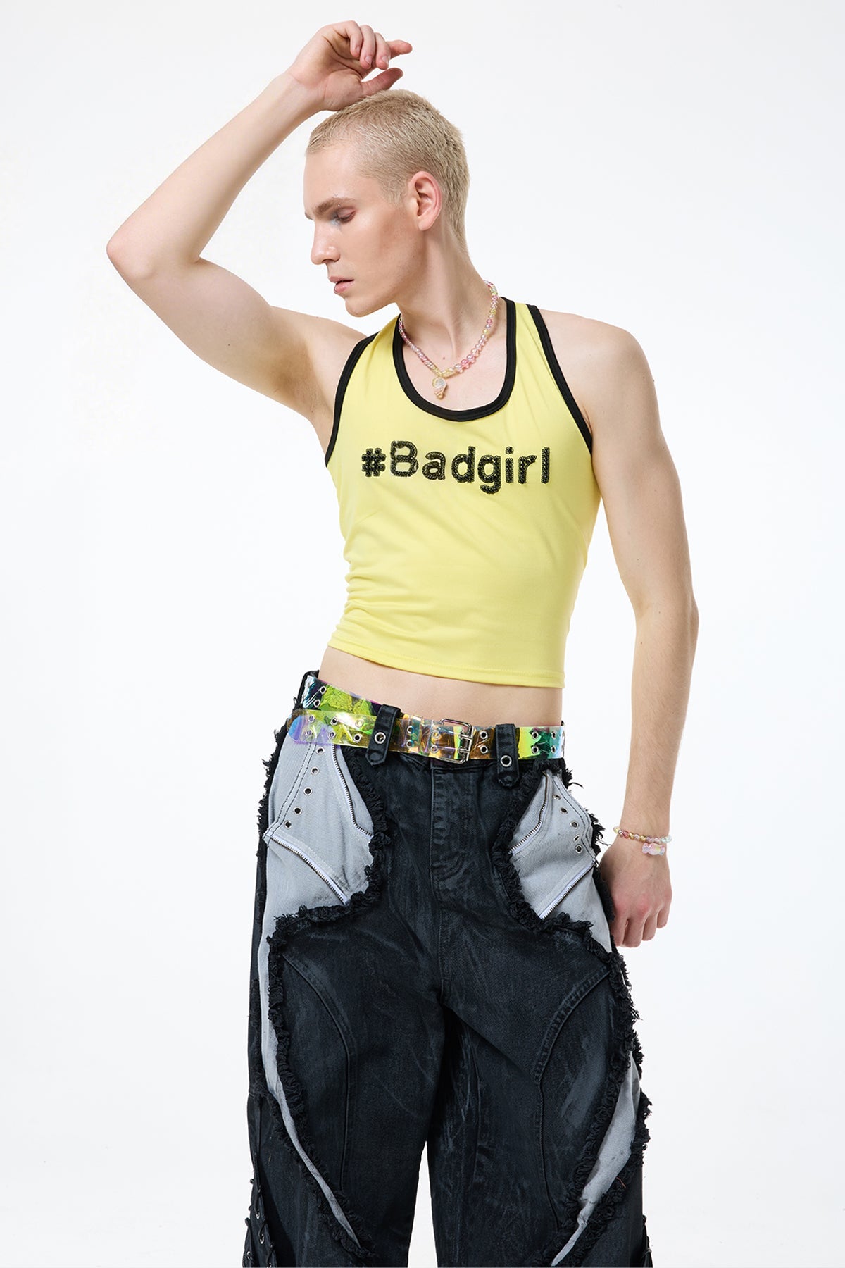 Clean Midriff Sequin Tank Top Yellow