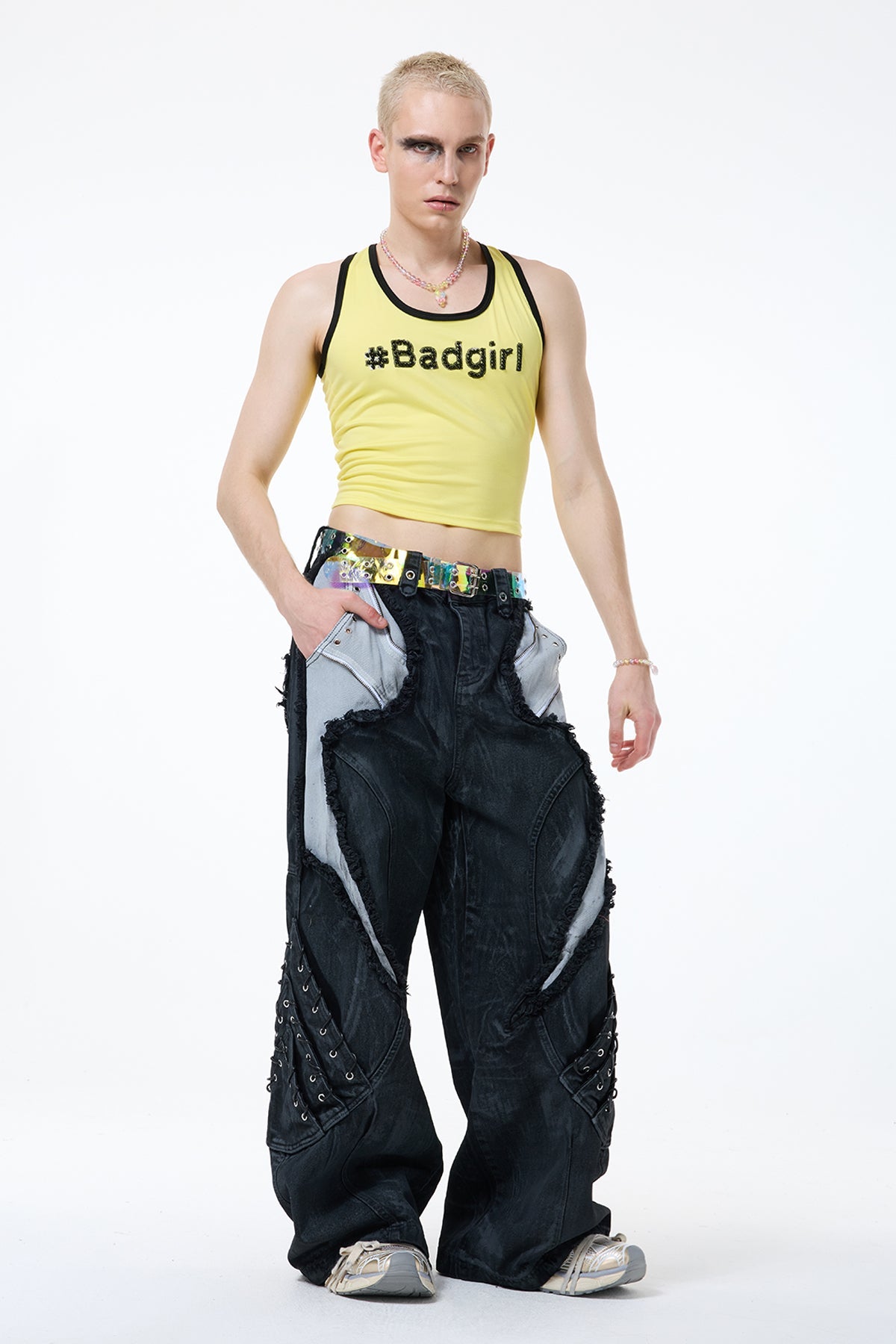 Clean Midriff Sequin Tank Top Yellow