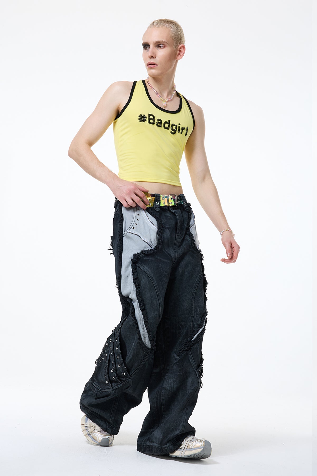 Clean Midriff Sequin Tank Top Yellow