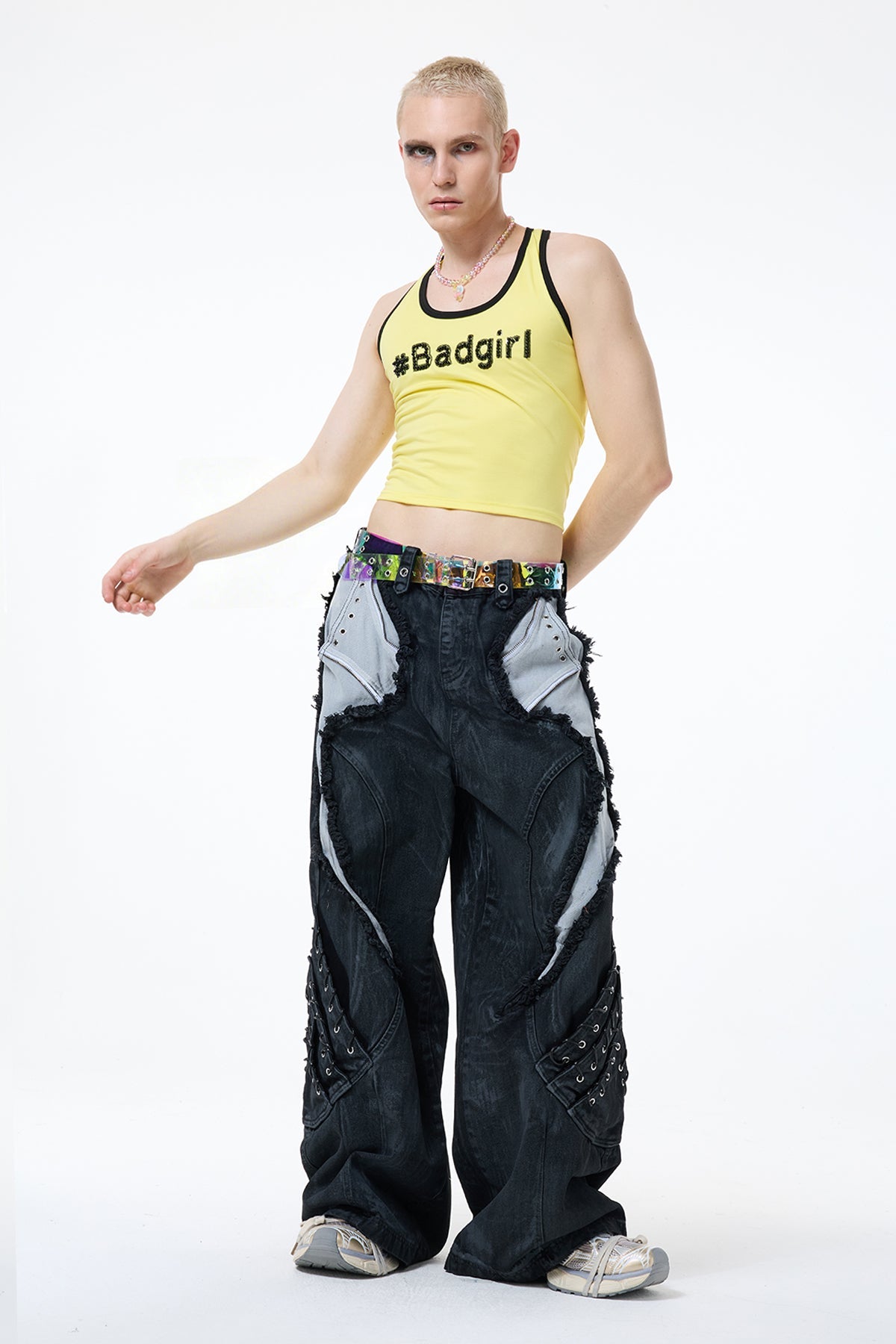 Clean Midriff Sequin Tank Top Yellow