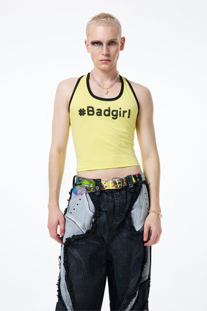 Clean Midriff Sequin Tank Top Yellow