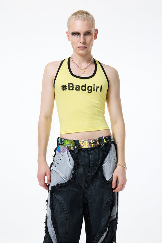 Clean Midriff Sequin Tank Top Yellow