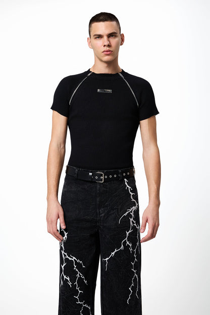 Clean Noir Zipper Knit Top