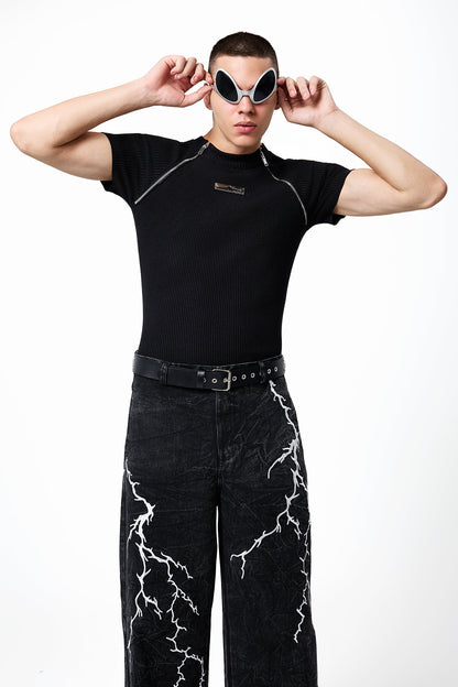 Clean Noir Zipper Knit Top