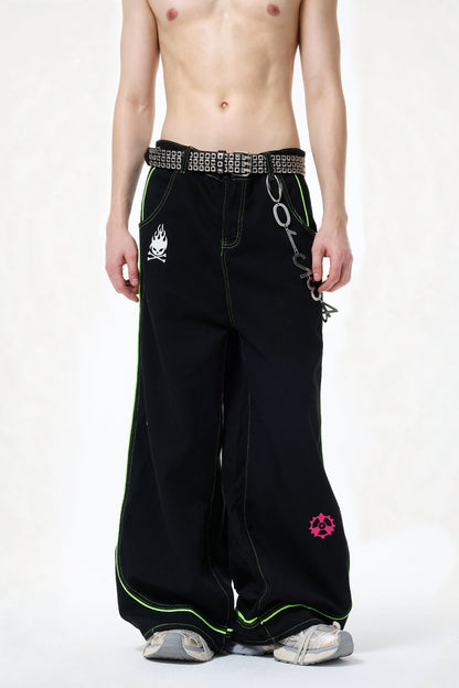 Clean Pathway Embroidery Barrel Pants