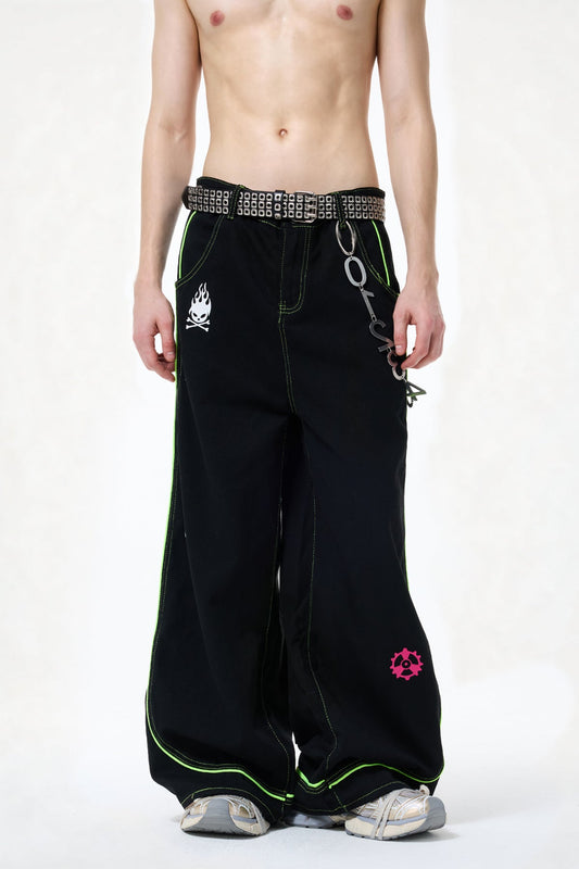 Clean Pathway Embroidery Barrel Pants