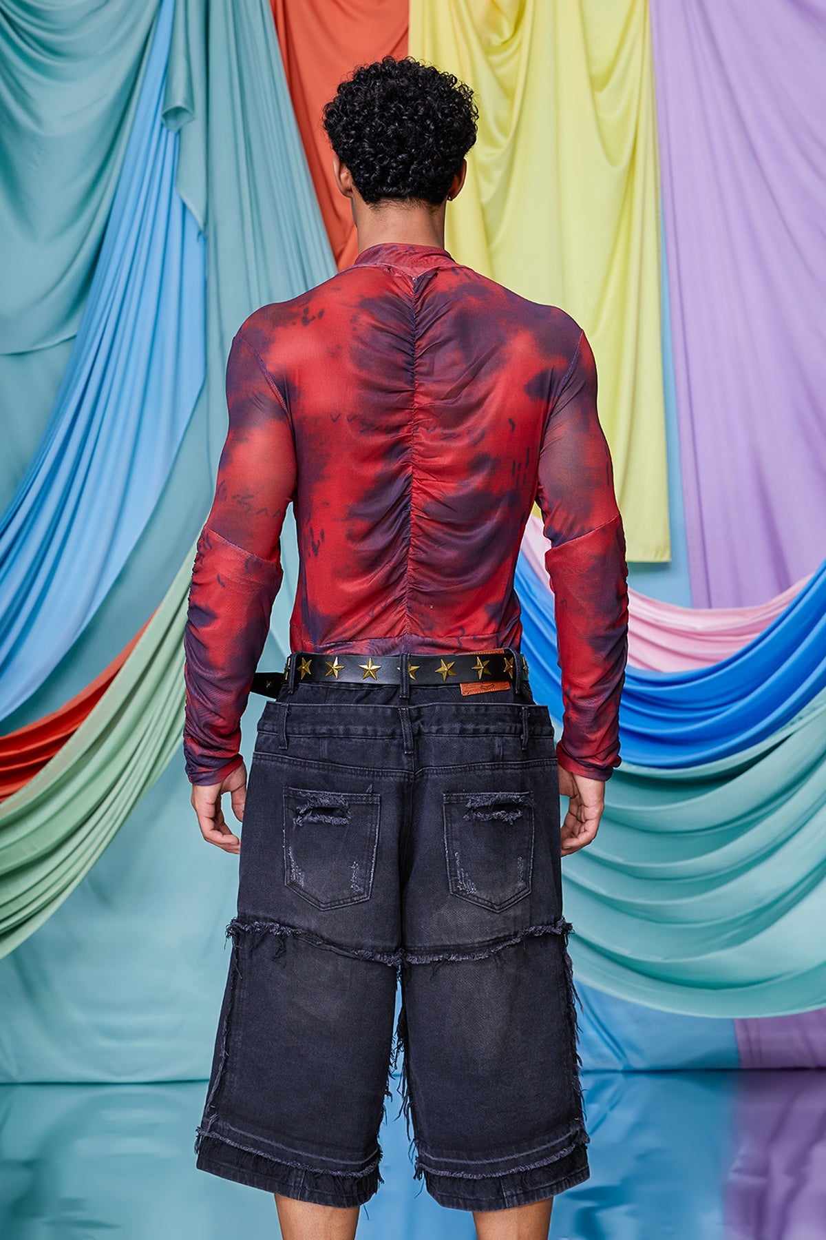 Clean Mist Print Zipper Mesh Top Red