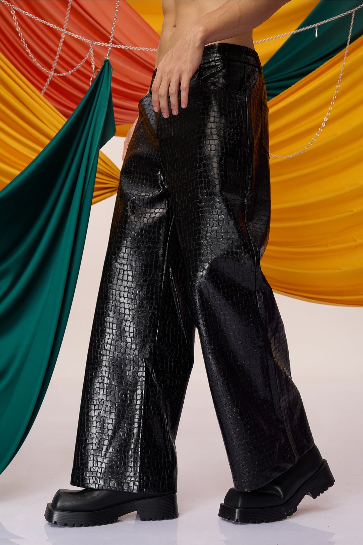 Clear Stride Punk Leather Straight Pants