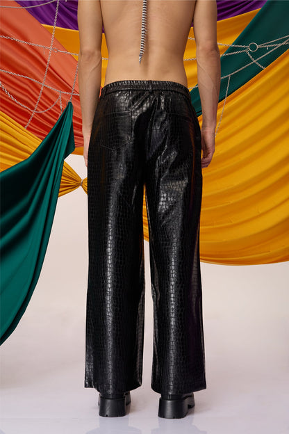 Clear Stride Punk Leather Straight Pants