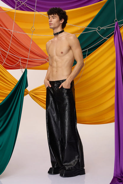 Clear Stride Punk Leather Straight Pants
