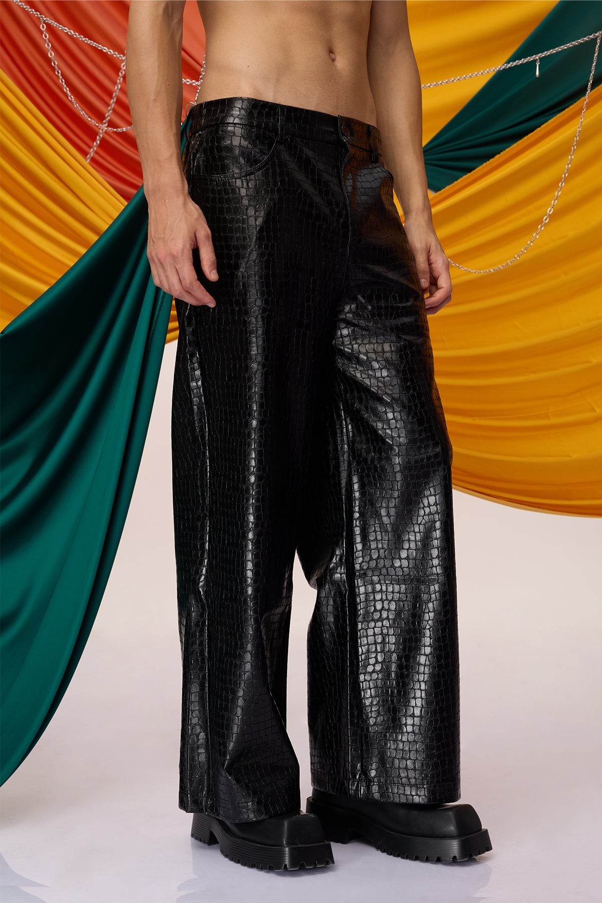 Clear Stride Punk Leather Straight Pants