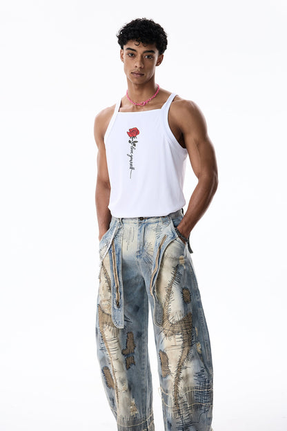 Clear Symbol Rose Print Sleeveless Top