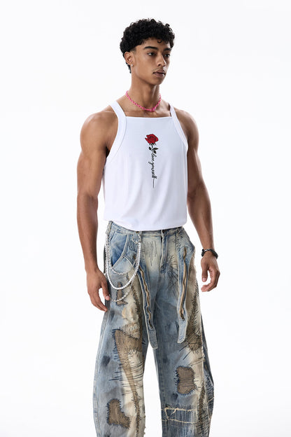 Clear Symbol Rose Print Sleeveless Top