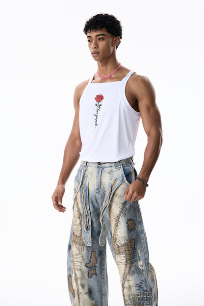 Clear Symbol Rose Print Sleeveless Top