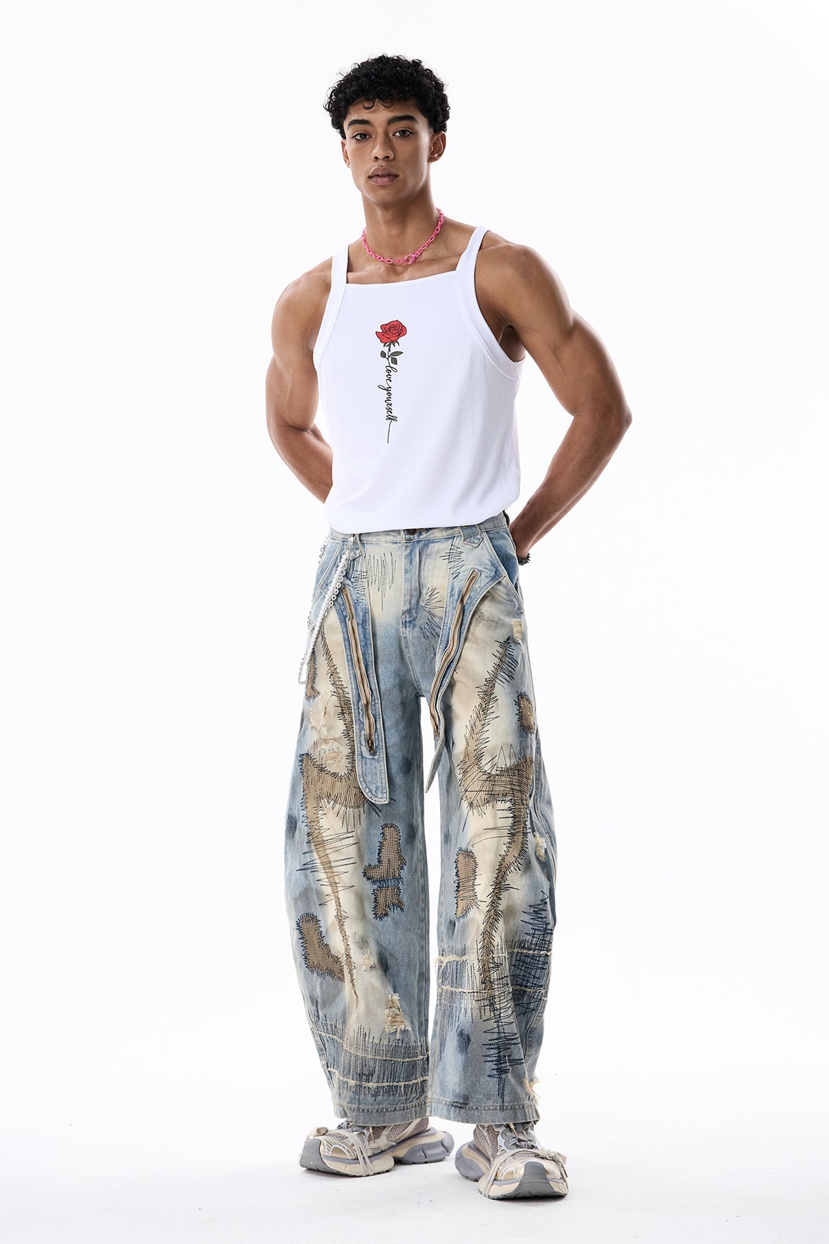 Clear Symbol Rose Print Sleeveless Top