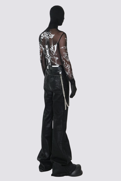 Clear Tone Mesh Long Sleeve Top Black