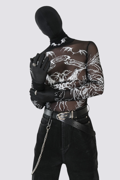 Clear Tone Mesh Long Sleeve Top Black