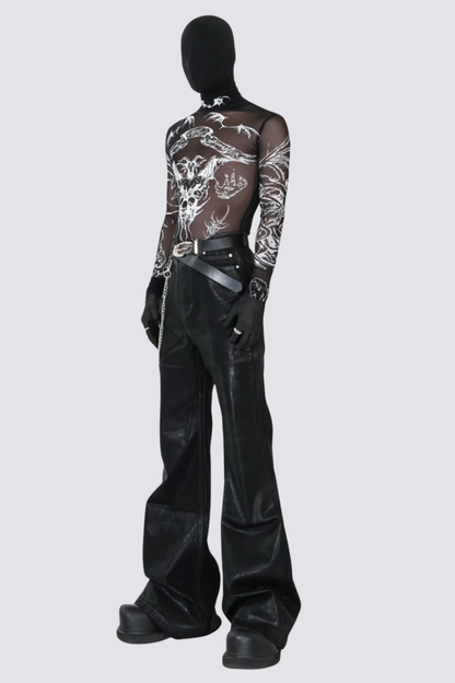 Clear Tone Mesh Long Sleeve Top Black