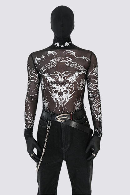 Clear Tone Mesh Long Sleeve Top Black