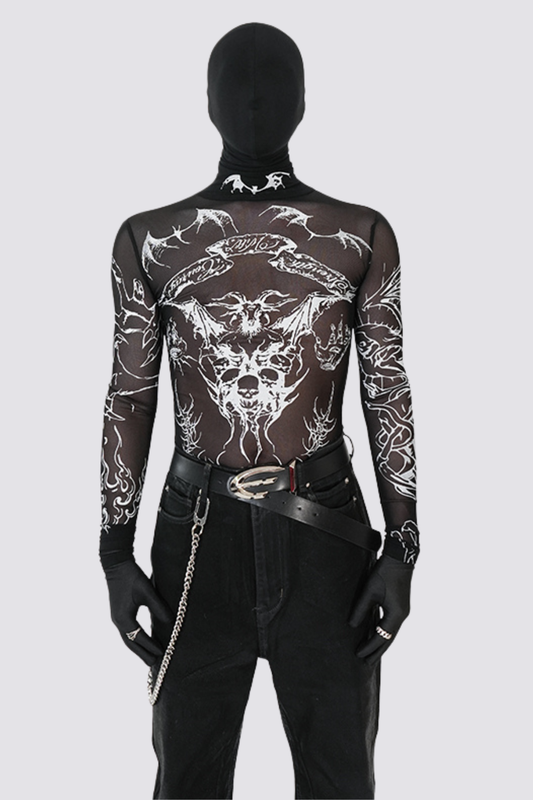 Clear Tone Mesh Long Sleeve Top Black