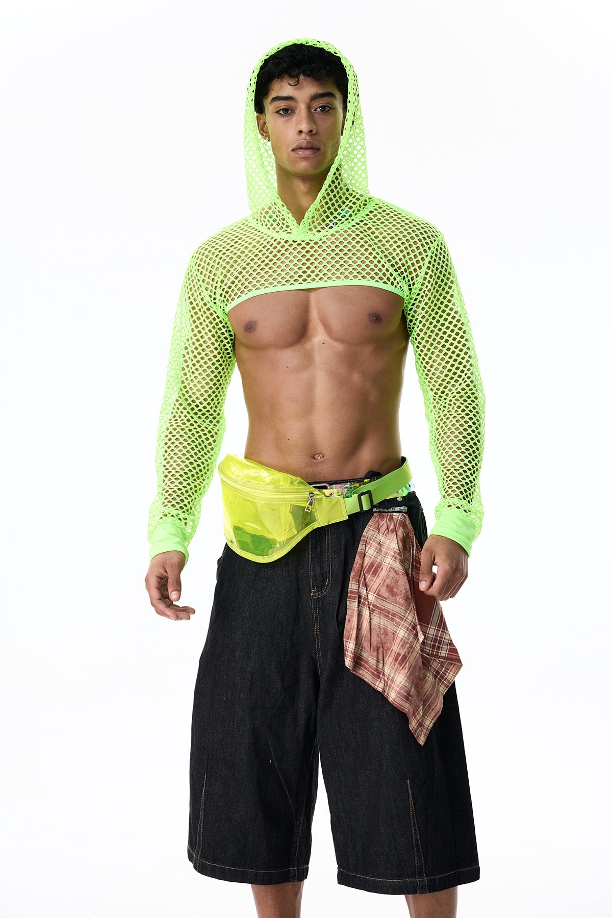 Clear Mist Long Sleeve Hooded Crop Top With Fanny Pack
