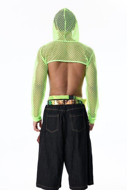 Clear Mist Long Sleeve Hooded Crop Top With Fanny Pack