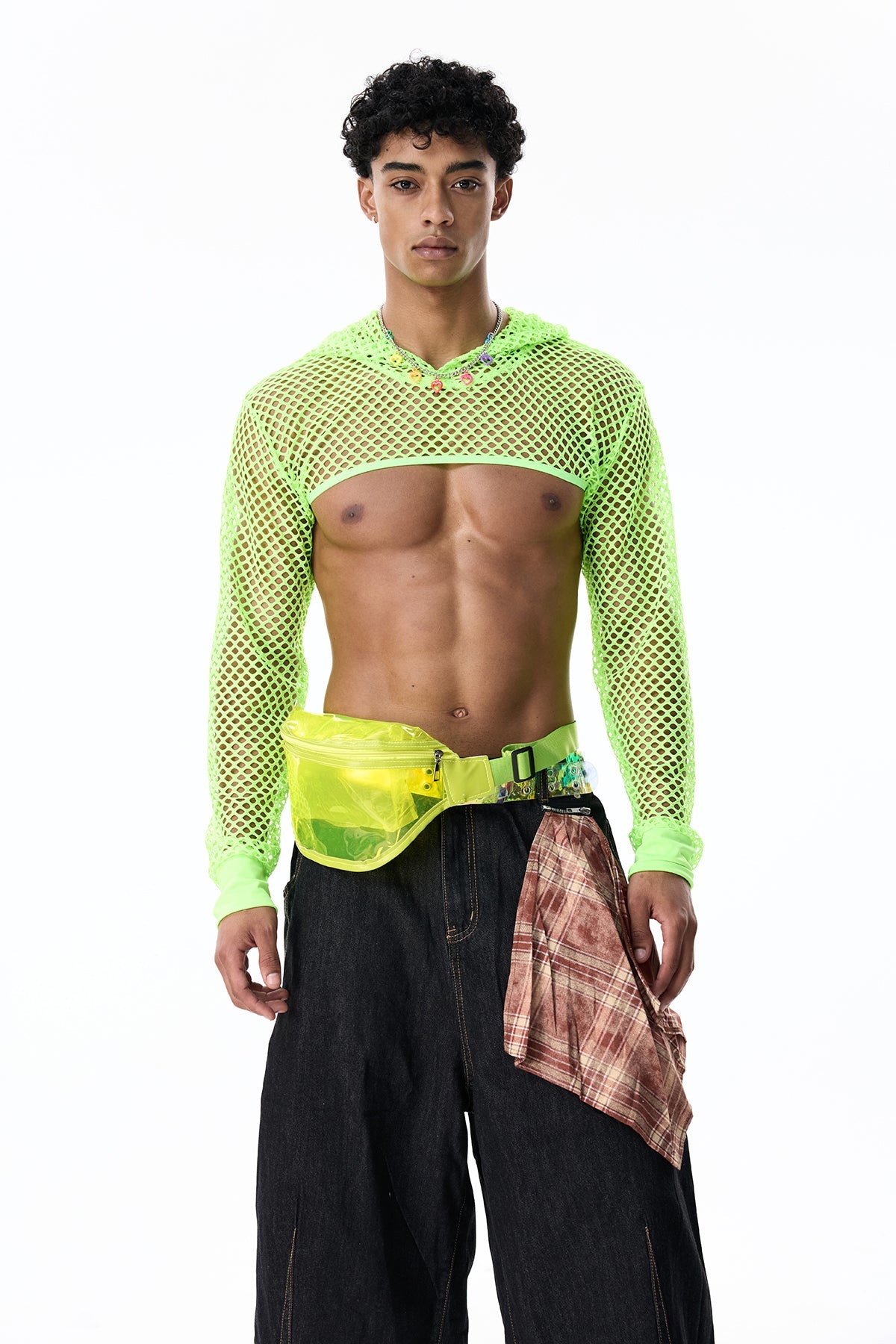 Clear Mist Long Sleeve Hooded Crop Top With Fanny Pack