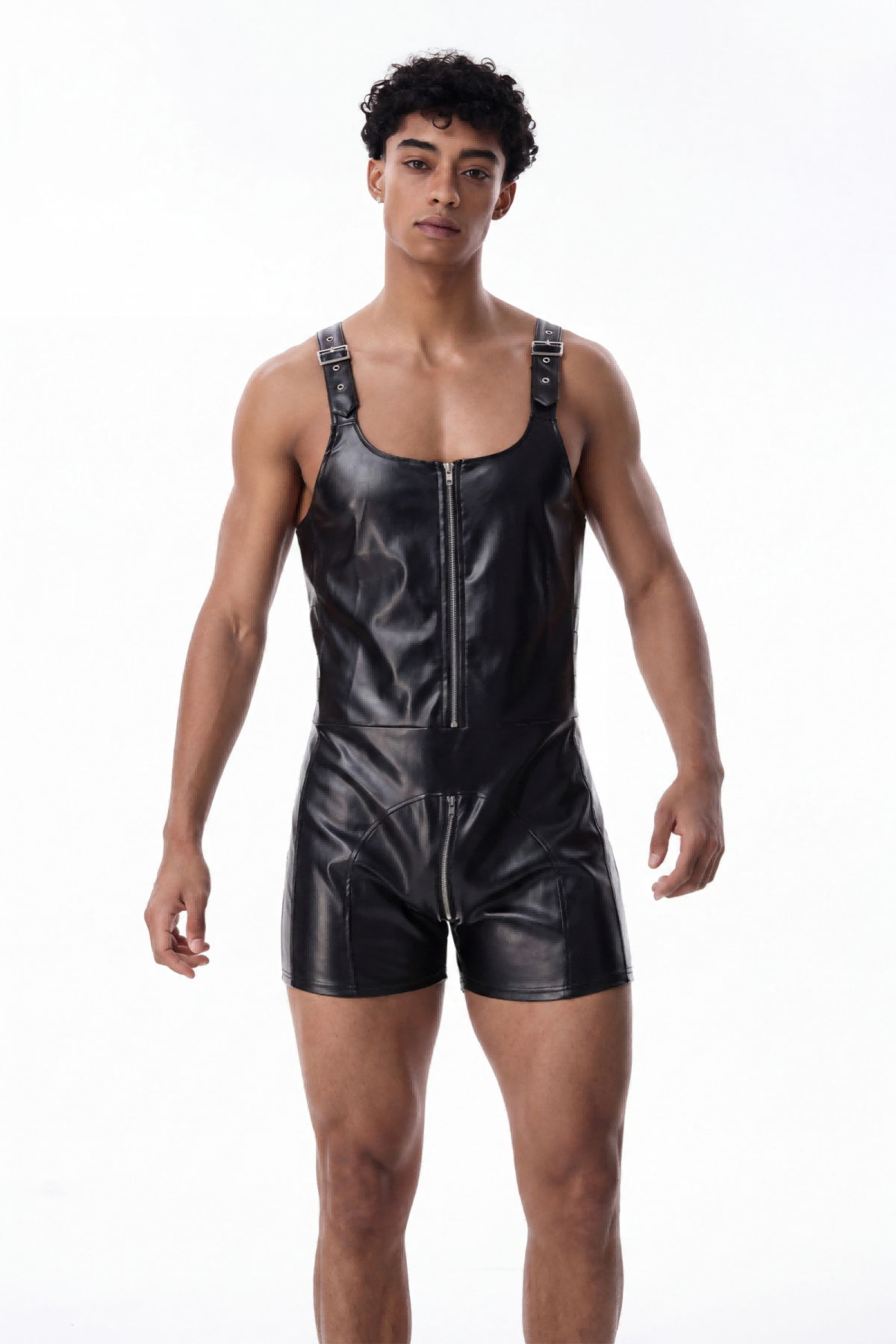 Closed Circuit Leather Zipper Buckle Playsuit