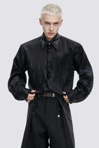 Closed Spectrum Silky Rhinestone Shirt Black
