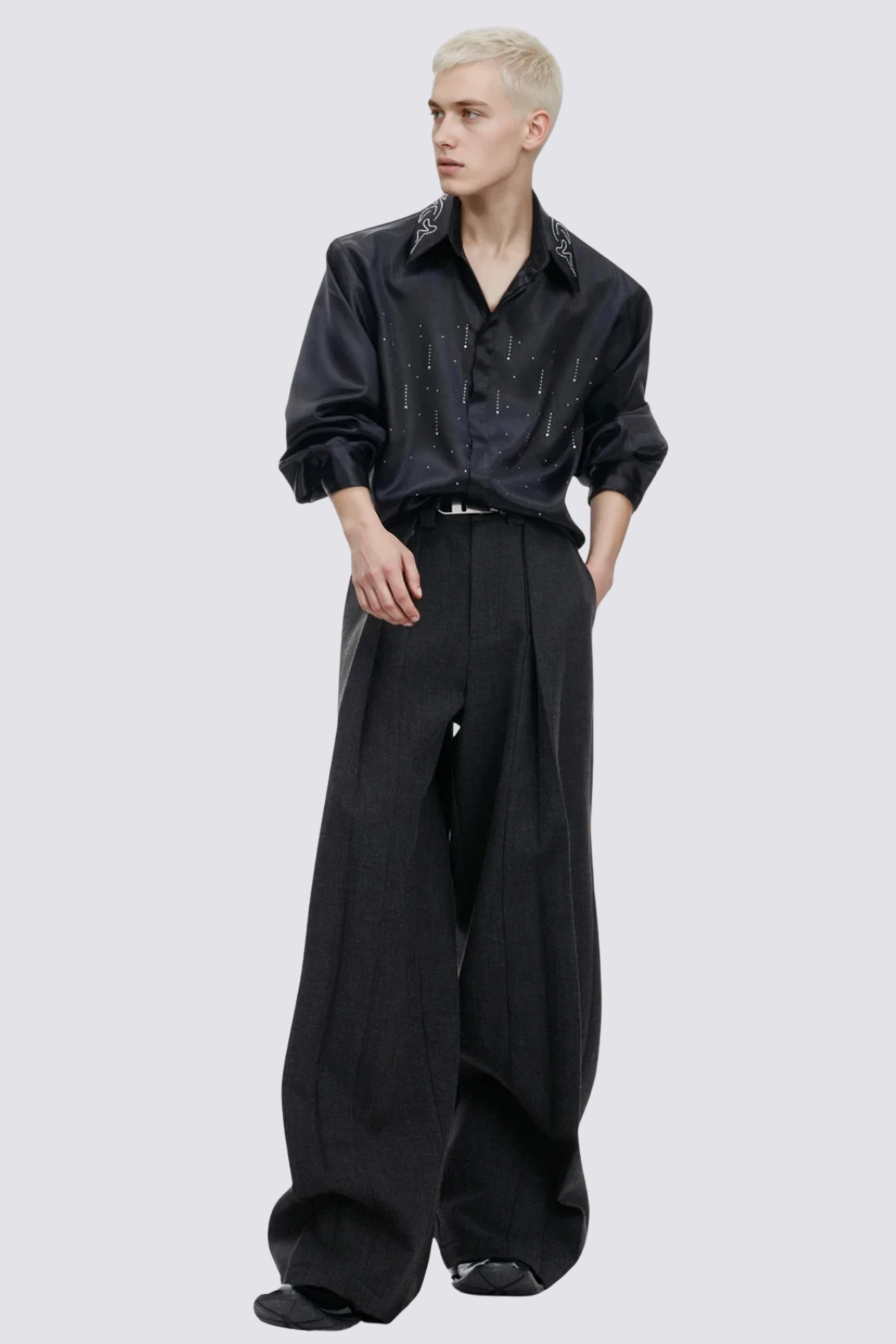 Closed Spectrum Silky Rhinestone Shirt Black