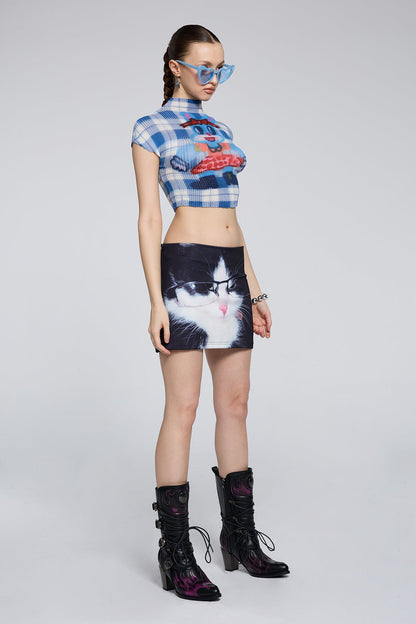 Cloud Scream Y2K Print Crop Top