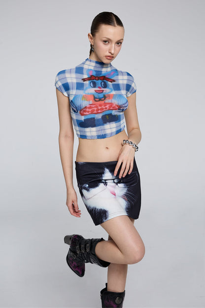 Cloud Scream Y2K Print Crop Top