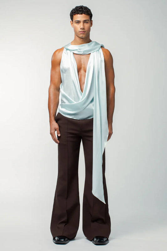 Coal Sheet Ruched Silk Top