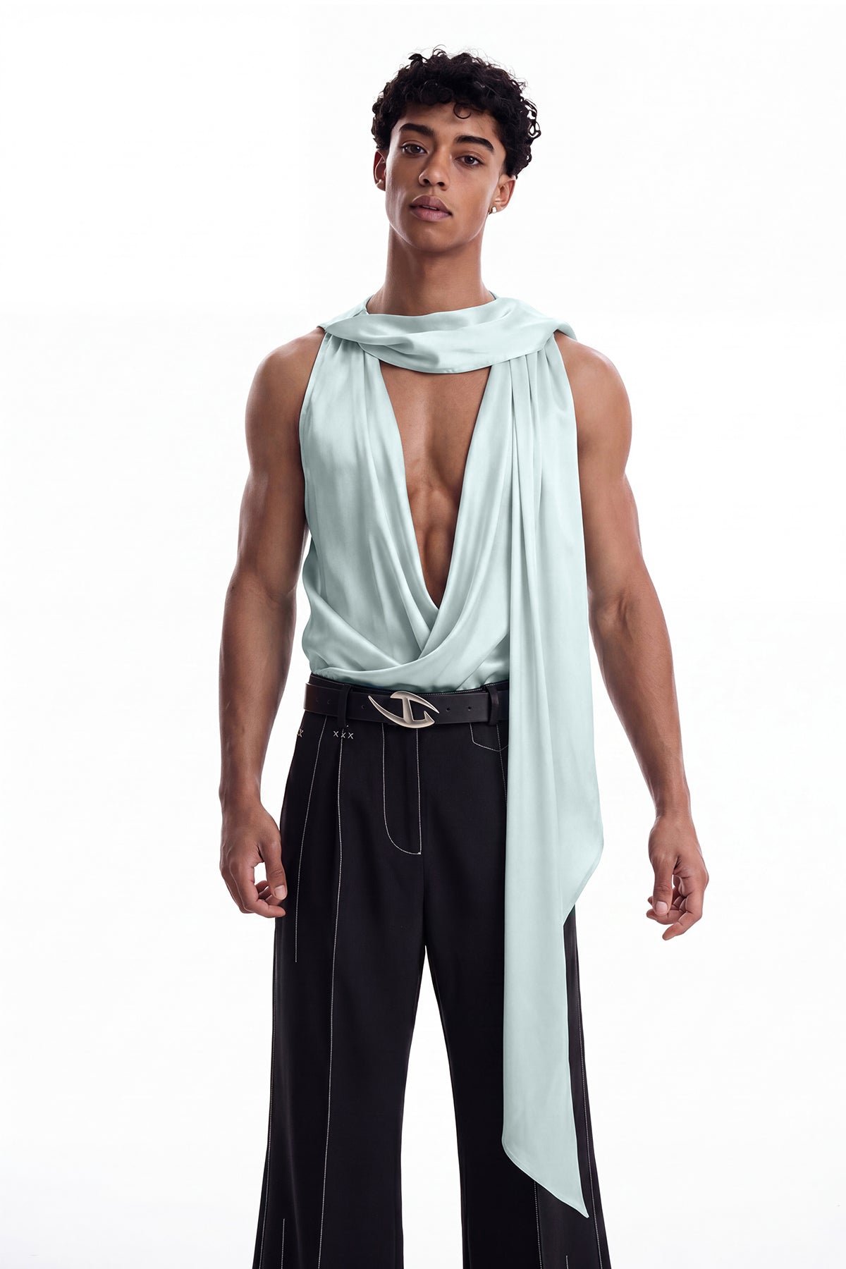 Coal Sheet Ruched Silk Top