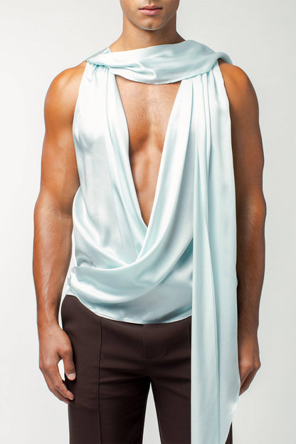 Coal Sheet Ruched Silk Top