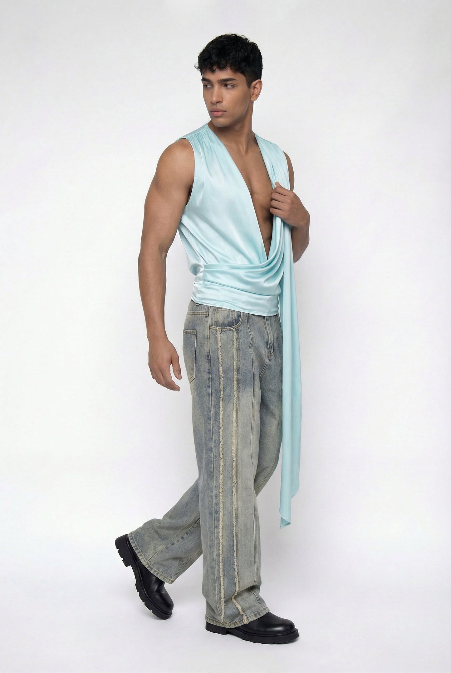 Coal Sheet Ruched Silk Top