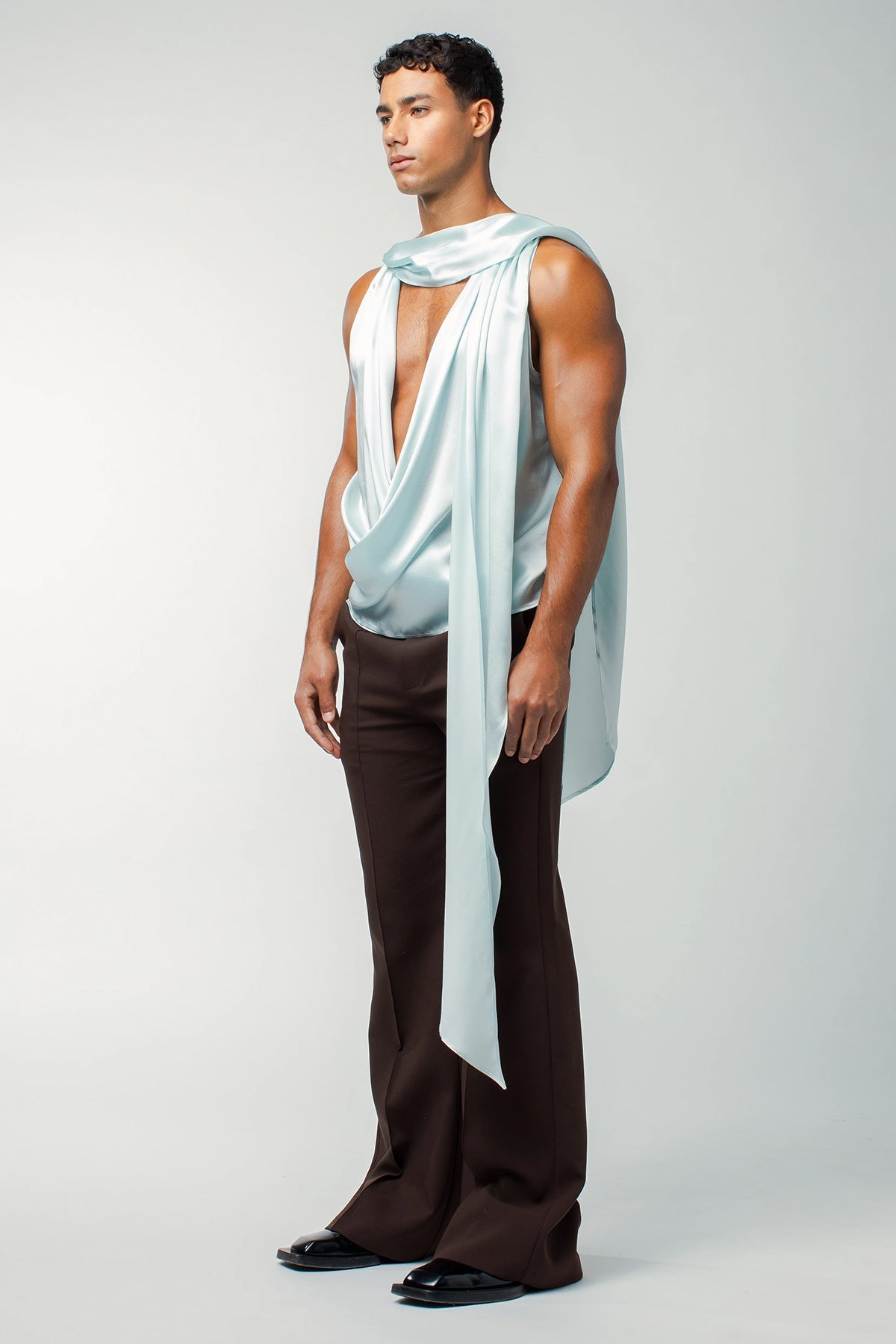 Coal Sheet Ruched Silk Top