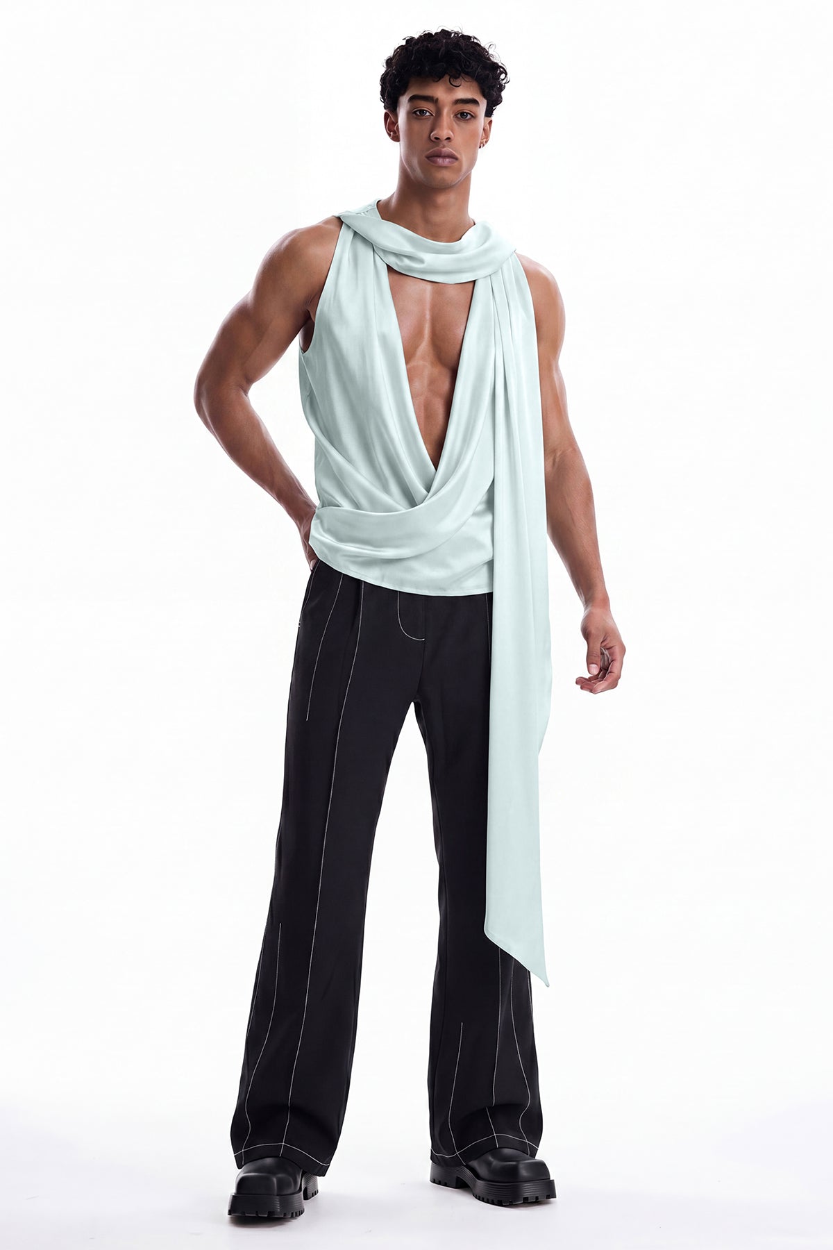 Coal Sheet Ruched Silk Top