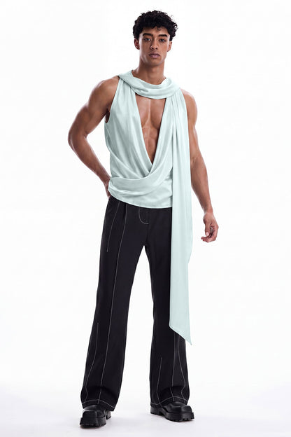 Coal Sheet Ruched Silk Top