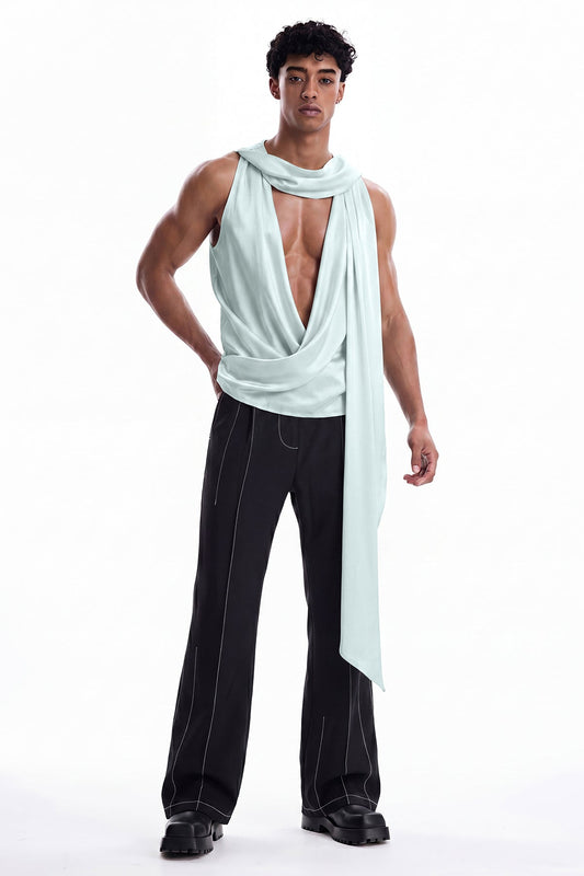 Coal Sheet Ruched Silk Top