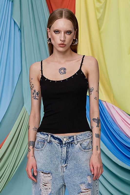 Cobalt Slice Studded Spaghetti Crop Top