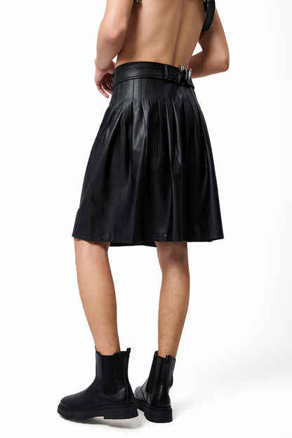Cold Flash Leather Pleated Mini Skirt