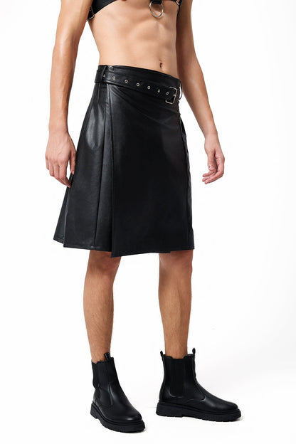 Cold Flash Leather Pleated Mini Skirt