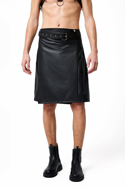 Cold Flash Leather Pleated Mini Skirt