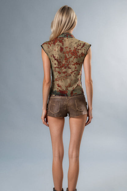Cold Icon Print Cutout Sleeveless Top