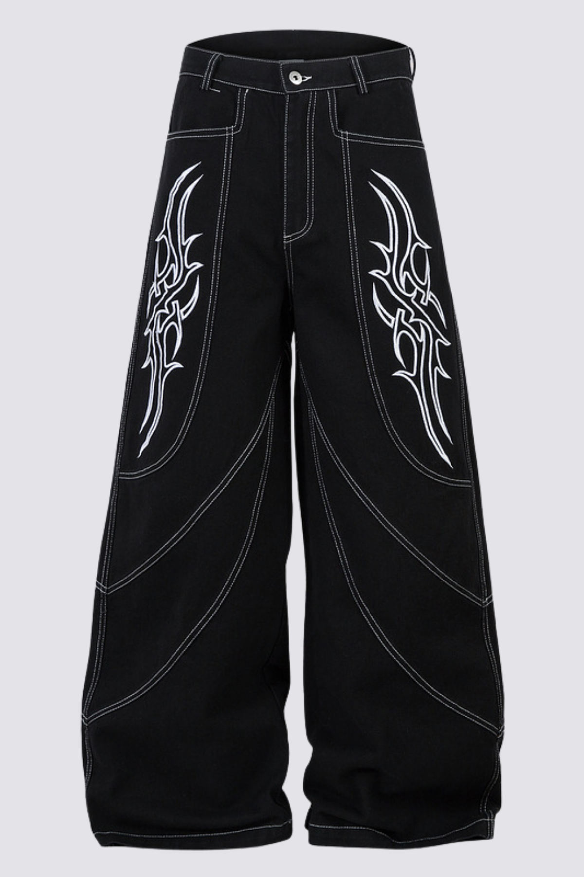 Collapse Mood Embroidery Wide Leg Jeans